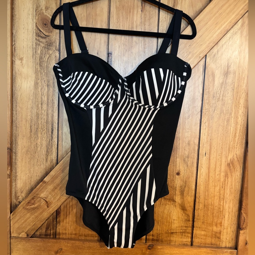 Swimsuits For All Black and White Striped One Piece